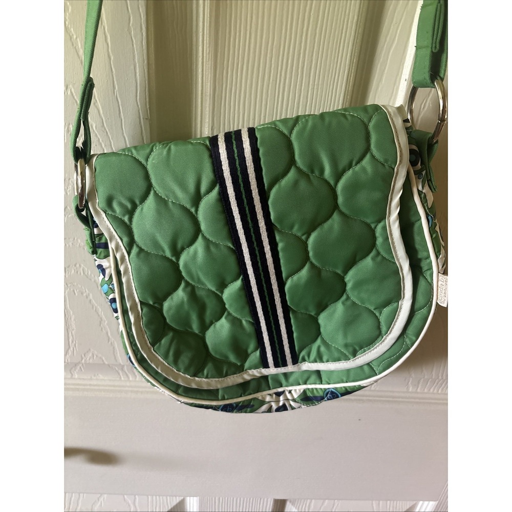 Cinda B Purse Amore Saddle Bag Quilted Crossbody Purse Peacock Colors Green Blue